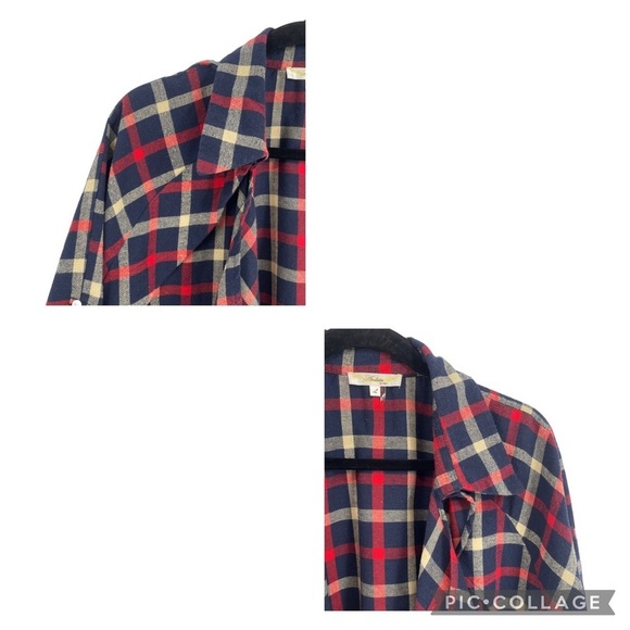 Andrée Plaid Waterfall Open Front Roll Tab Lightweight Cardigan - Sz L - Picture 5 of 13